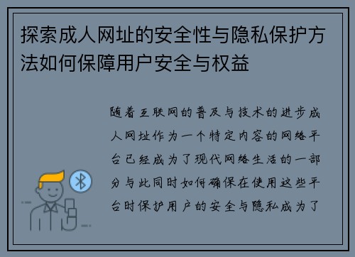 探索成人网址的安全性与隐私保护方法如何保障用户安全与权益